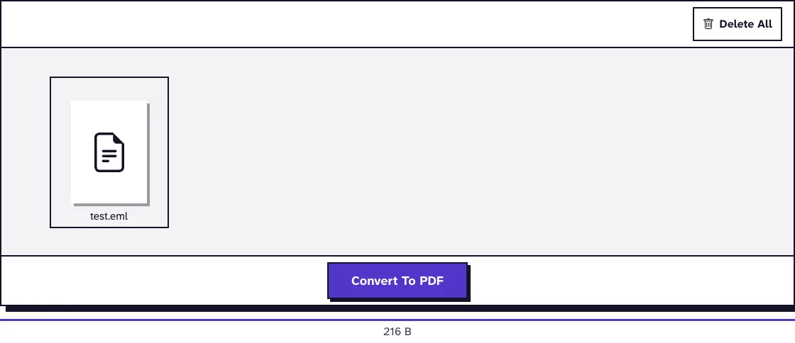 Email to PDF tool with one downloaded EML file and the Convert To PDF button, used to save a Gmail thread as PDF one message at a time