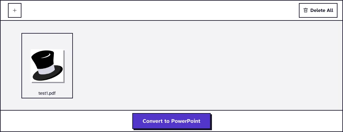 PDF to PowerPoint converter with test1.pdf uploaded and the Convert to PowerPoint button