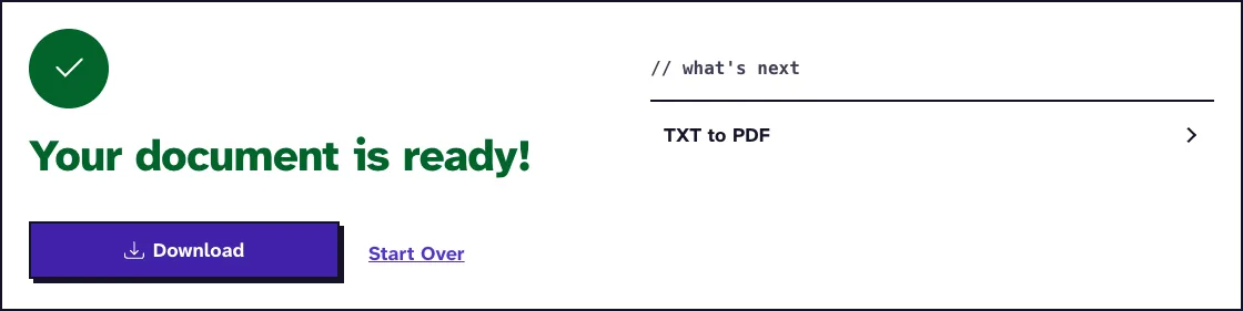 PDF to text result screen after converting test3.pdf, with a Download button
