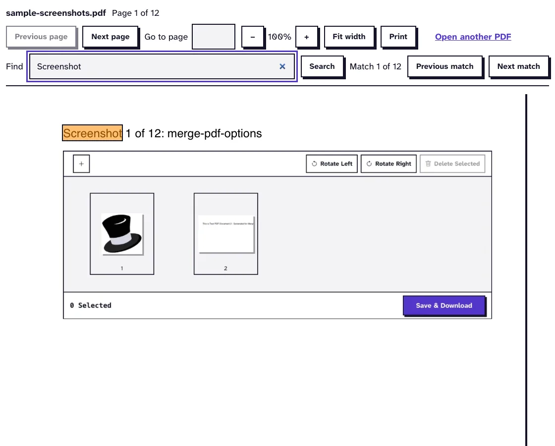PDF viewer online with search matches highlighted on the page