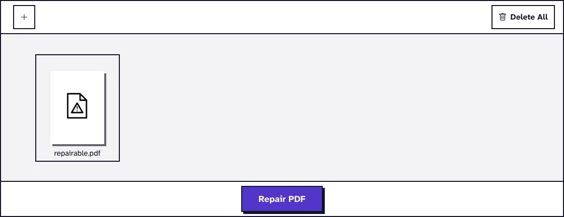 Repair PDF screen with repairable.pdf uploaded and the Repair PDF button