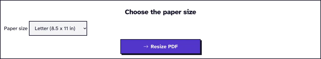 Resize PDF options with the paper size list and the Resize PDF button